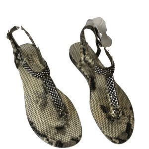 Vintage Guess Snakeskin Print Between the Toe Flat Sandals; Bohemian Shoes; 7.5M